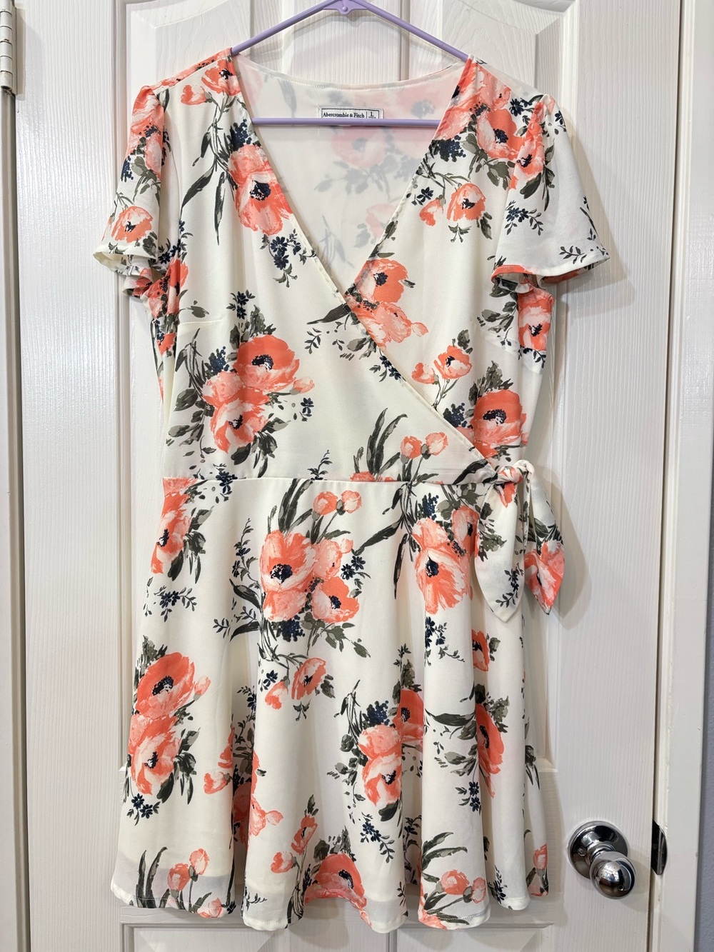 Abercrombie & Fitch Cream Floral Wrap Top with Coral Accents